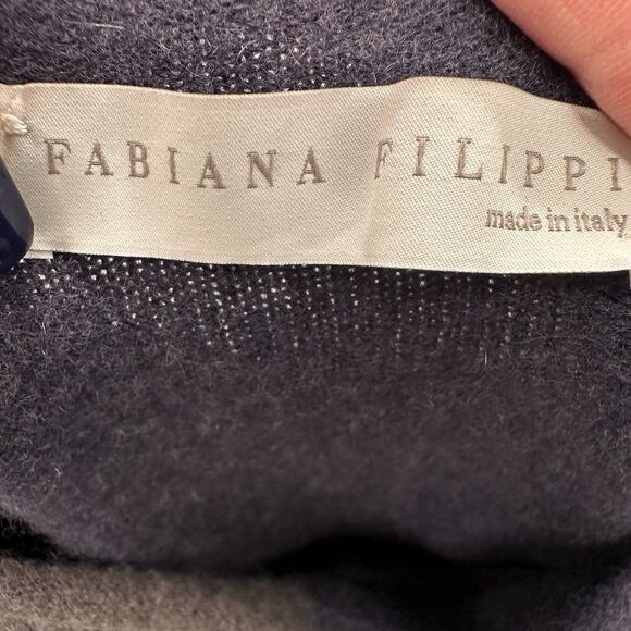 Fabiana Filippi Two Tone Gray Navy Sweater S Merino Silk Cashmere Chain Detail - Picture 5 of 12